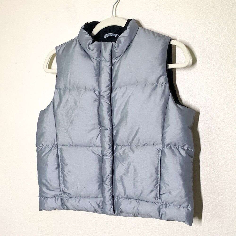 GAP Vintage y2k 2000 Silver Down Puffer Vest Women's XS Pockets Zip Closure